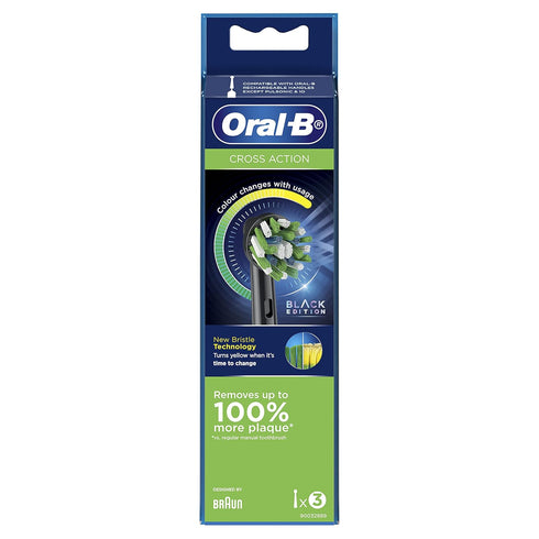 Oral-B Cross Action Electric Toothbrush Replacement Brush Heads, Black, 3 Count (Pack of 1)...