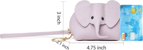 Small Leather Coin Purse for Women Cute Elephant Change Purse for Girls Zipper Coin Pouch Wallet with Key Chain and Wrist Strap (4-Purple)...