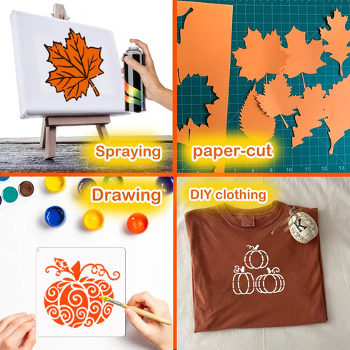 30 Pieces Fall Stencils for Painting on Wood, 3x3 Inch Hello Fall Pumpkin Stencils Autumn Leaf Thanksgiving Gnome Stencils for DIY Crafts Card Orn...