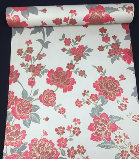 Moyishi Vintage Floral Flower Paper Peel & Stick Shelf Liner Dresser Drawer Sticker 17.7''x78.7'' (Red)...