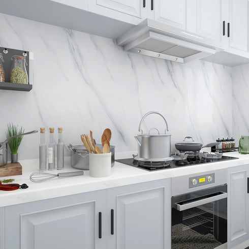 JSEVEM Grey White Marble Wallpaper Peel and Stick 15.74"×118.11" Granite Waterproof Contact Paper Self Adhesive Removable Decor Vinyl Wall Paper S...