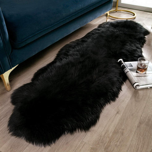 Ashler Faux Fur Rug, Black Area Rugs, Fluffy Sheepskin Fur Rug, Fuzzy Ultra Soft 2 x 6 Ft Rugs, Machine Washable Shag Rug, Nursery Throw Rugs for ...