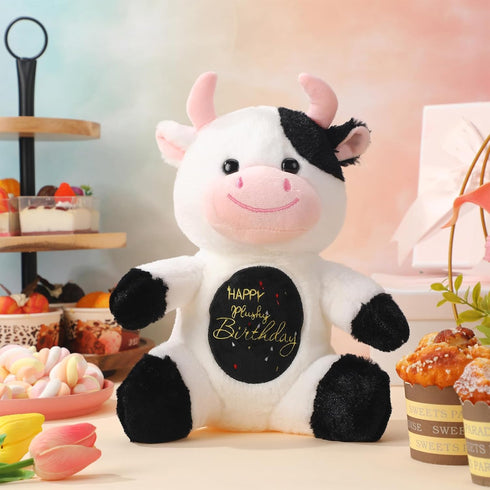 9.8" Happy Plushy Birthday Cow Toys Cow Stuffed Animals Cute Soft Birthday Cow Plush Gifts Birthday Party Decorations for Boys Girls...