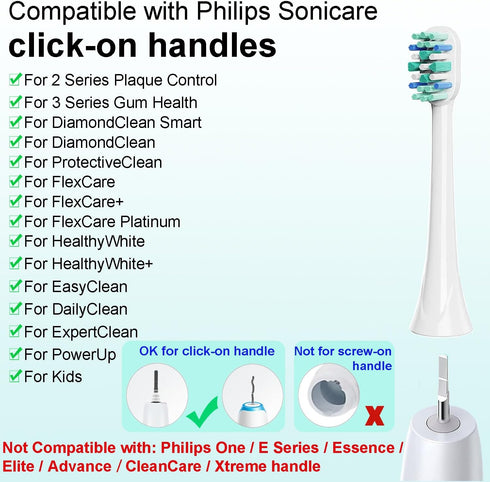 Replacement Toothbrush Heads Compatible with All Philips Sonicare Click-on Toothbrush Handles, Dupont Bristles, Medium Soft, Gentle & Comfortable....