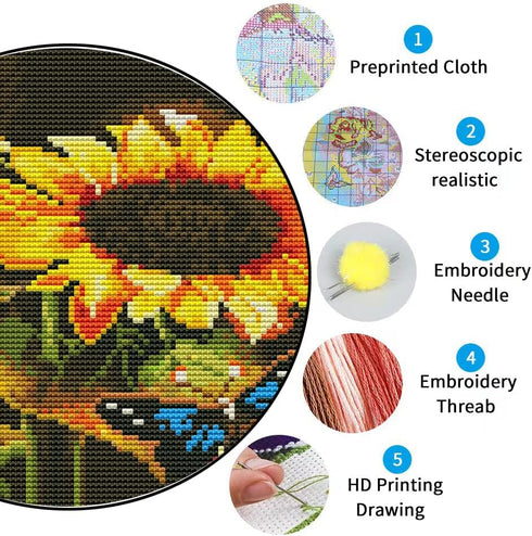 KARMOGSO Stamped Cross Stitch Kits,Sunflower Counted Cross Stitch Kits for Beginners Adults,Full Range of Cross-Stitch Stamped Kits Needlecrafts A...