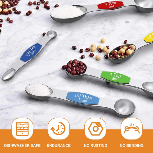 Wildone 14 Piece Stainless Steel measuring spoons Set, Including 8 Double Sided Magnetic, 1 Leveler and 5 Mini, for Dry and Liquid Ingredients, Fi...