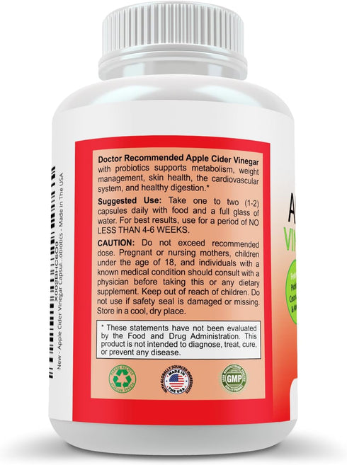 Apple Cider Vinegar Capsules - (120 Veggie Capsules) Organic ACV Supplement with Probiotics - 1500mg per Serving - Supports General Wellness & Dig...