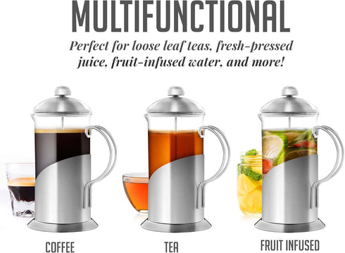 OVENTE 20 Ounce French Press Coffee Maker and Tea Infuser with 4 Level Stainless Steel Filter System, Borosilicate Heat Resistant Glass Carafe wit...