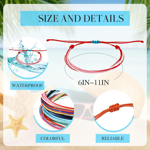 Yaomiao 50 Pcs Summer Friendship String Beach String Adjustable Waterproof Handmade Friendship Cord Surfer Woven Braided Rope Bohemian Wrist Cord ...