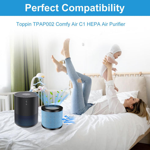 True HEPA TPAP002 Filter Replacement Compatible with TOPPIN TPAP002 HEPA Air Purifier Comfy Air C1, H13 Grade 4-in-1 Toppin Air Filter & Activated...