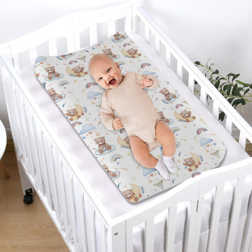 Cute Bear Changing Pad Cover Cartoon Bear Rainbow Moon Stars Clouds Leaf Diaper Changeg Table Sheets Cover for Boys Girls Soft Stretchy Snug Fitte...
