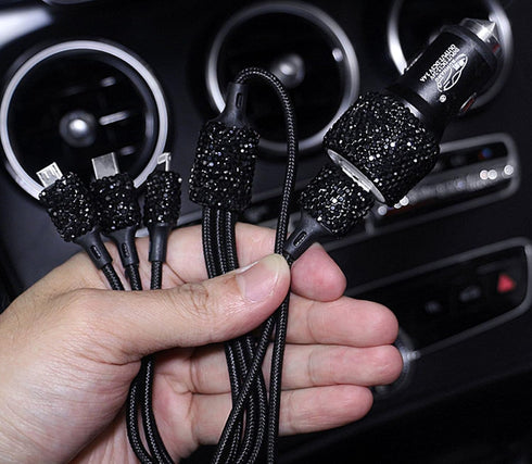 Bling Car Charger with USB Cable Set,Luxury Crystal Car Accessories Kits for Girls & Women,Rhinestone Dual USB Car Charger with Bling 3 in 1 Nylon...