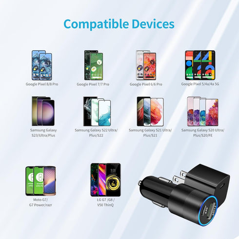 USB C Fast Charger Kit for Google Pixel 9/9 Pro XL/8/8 Pro/7/7 Pro/6a/6 Pro/6/5a/4, Samsung Galaxy S24, Looptimo 30W PD&QC 3.0 Car Charging Adapte...