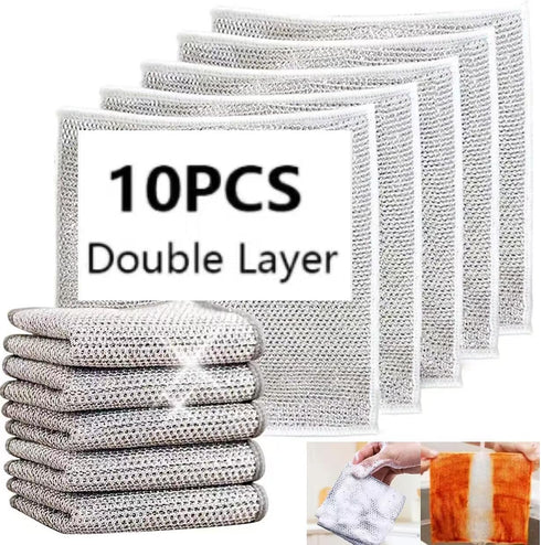 10PCS Rags Dishwash Cleaning Wire Dishcloth, Non-Scratch Kitchen Washcloths for Washing Dishes, Multipurpose Wire Dishwashing Rag for Wet and Dry(...