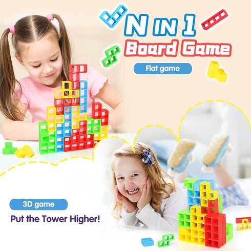 64PCS Stack Attack Game for Adult & Kids, Tetra Board Tower Games for Family Travel Party, 2 Players Balance Stacking Toy, Team Toys Building Bloc...