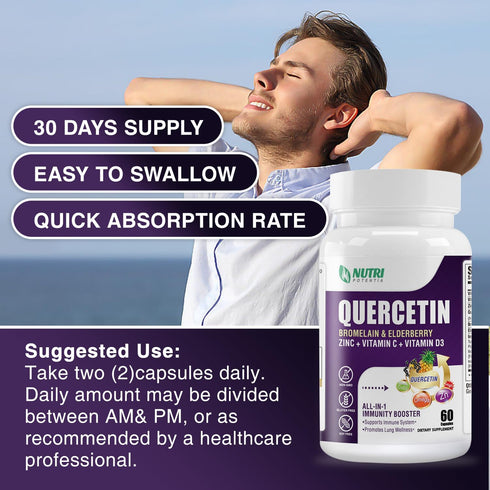 Quercetin with Bromelain, Quercetin 500mg Capsules, Vitamin C & D3, Zinc and Elderberry - Advanced Lung Immune and Respiratory Support Supplement ...