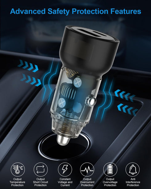 60W Car Charger, Cigarette Lighter USB Charger with USB C to C Fast Charging Cable, PD&QC3.0 USB C Car Charger, Dual Ports Car Charger Adapter for...