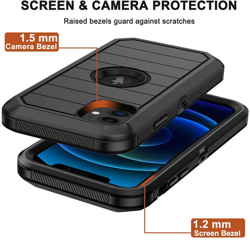 for iPhone 12 Case, iPhone 12 Pro Case with Belt Clip Holster, 2X Screen Protector, Heavy Duty Military Grade Full Body Shockproof Rugged Protecti...