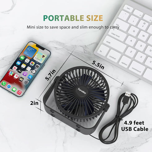 FARADAY USB Desk Fans 5 Inches Portable Table Fans 360° Head Rotation Small Personal Desktop Fan for Home Office, 3 Speeds, Black...