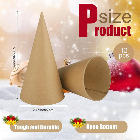 Zhanmai 12 Pcs Paper Mache Cones Open Bottom Cardboard Craft Cones for Valentine's Day St. Patrick's Day DIY Gnomes Ornament Cone Tree Decorations...