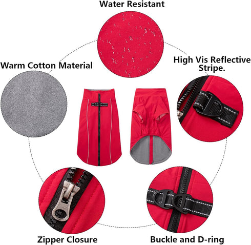 Geyecete Dog clothes Zipper Up Winter Small Dog Sweater Winter Warm Jacket Cold with Dual D Ring Weather Jacket Clothing Windproof Cold Weather Pe...