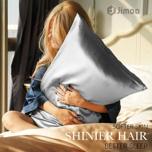 100% Mulberry Silk Pillowcase for Hair and Skin, 22 Momme Pure Natural Silk Pillow Case Both Sided with Zipper, Pillow Cover for Women Mom Men (Si...