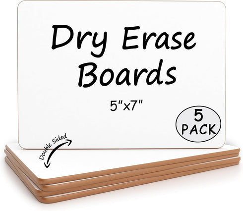 Scribbledo Set of 5 Small White Board Dry Erase Boards Classroom Pack Mini White Boards 5"x7” Double Sided Personal Whiteboards for Students Teach...