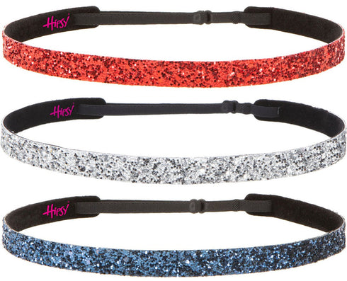 Hipsy Women's Adjustable NO SLIP Bling Glitter Headband Mixed Pack (Red/Silver/Navy)...