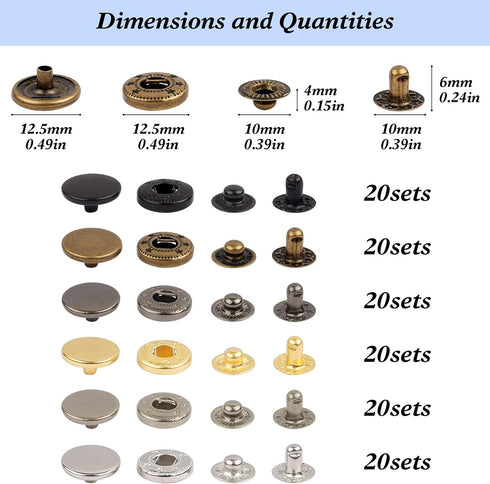 Leather Snap Fasteners Kit, KWOKWEI 120 Set Metal Snap Buttons Press Studs with 6 Setting Tools, 12.5mm 6 Color Heavy Duty Snaps for Clothes, Brac...