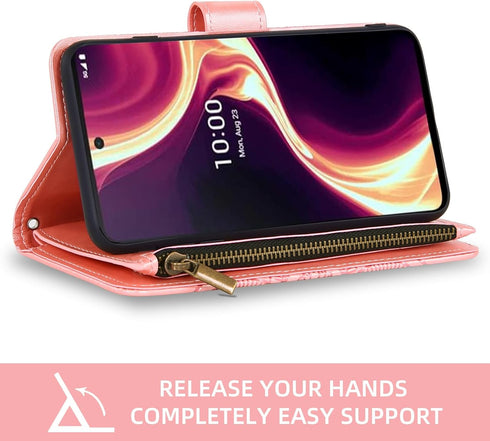 Asuwish Phone Case for Boost Mobile Celero 5G Plus 7 inch 2023 Wallet Cover with Tempered Glass Screen Protector and Flower Leather Flip Credit Ca...