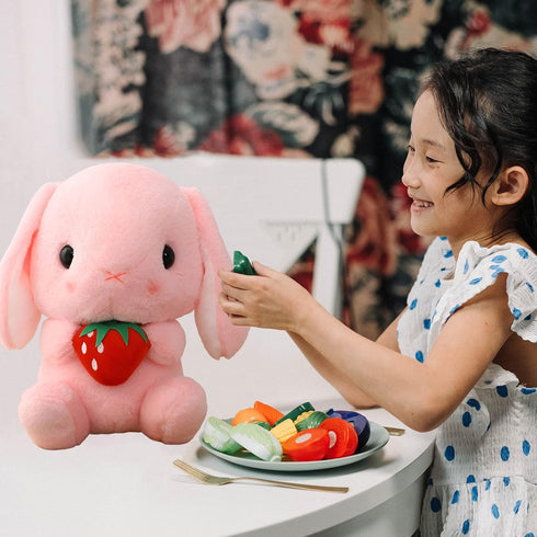 HOUPU Soft Toy - Sitting Lop Eared Rabbit, Easter White Rabbit Stuffed Bunny Animal with Carrot Soft Lovely Realistic Long-Eared Standing Pink Plu...