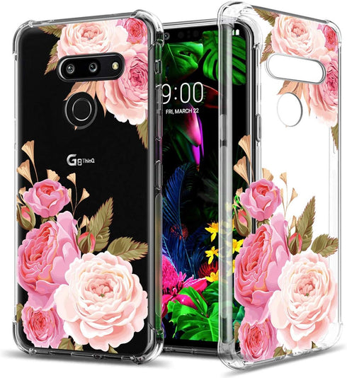 Floral Clear Pretty Phone Case for LG G8 ThinQ (2019 Release) for Women Girls,Flower Design Transparent Slim Soft Drop Proof TPU Bumper Cushion Si...