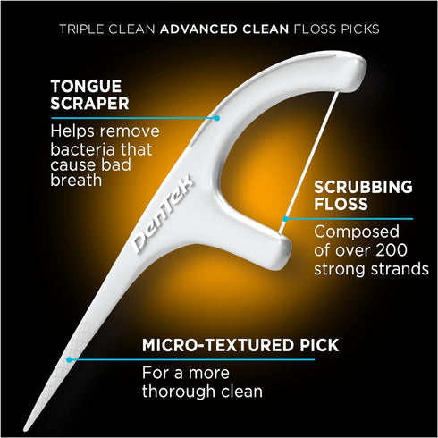 DenTek Triple Clean Advanced Clean Floss Picks, No Break & No Shred Floss, 75 Count, 3 Pack...