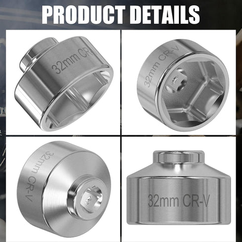 Pack-1 Car 32mm Oil Filter Wrench, 6 Point 3/8" Steel Low Profile Drive Socket Wrench, Oil Filter Labor-saving Disassembly Tool, Compatible with E...