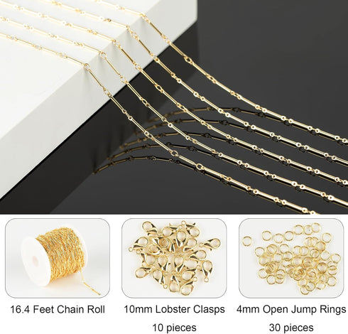 Jabogrii 16.4 Feet 18K Gold Plated Brass Chain for Jewelry Making Columnar Necklace Bracelet Jewelry Making Chains with Lobster Clasps and Open Ju...