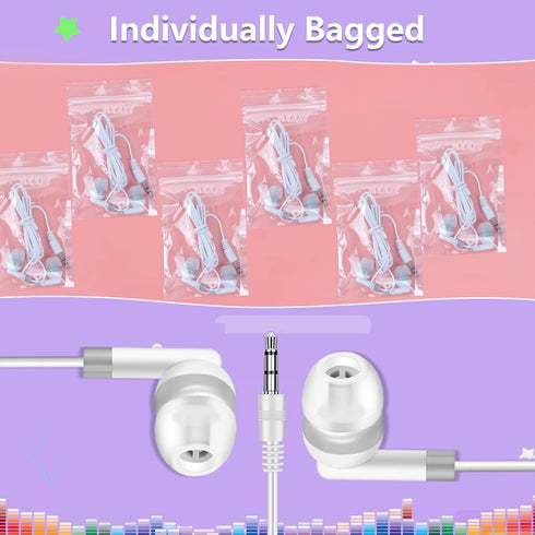 Wholesale Bulk Earbuds Headphones 30 Pack for Kids School Classroom Libraries Students (White)...