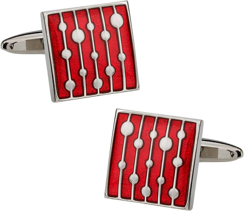 Men's Unique Red Enamel Square Silver Cufflinks with Travel Presentation Gift Box Groom Groomsmen Wedding...