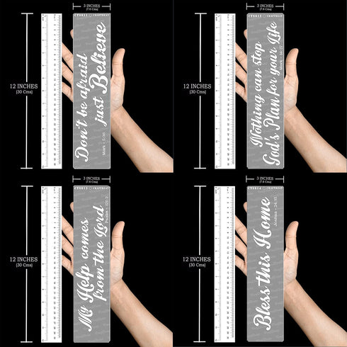 CrafTreat Bible Quote Stencils for Painting on Wood, Canvas, Paper, Fabric, Floor, Wall and Tile - Bible Verses Set - 4 Pcs - 3x12 Inches - Reusab...
