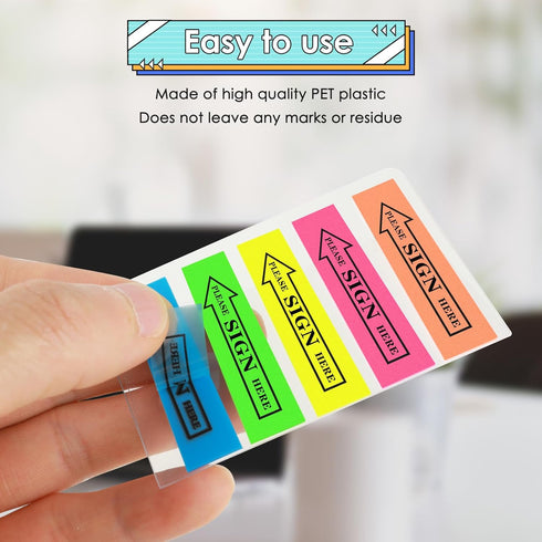 1000 PCS/10 Pack Sign Here Tabs, Please Sign Here Stickers Sign Here Message Flags 5 Colors with Arrow Flags Sticky Notes Easy to Post for Office ...