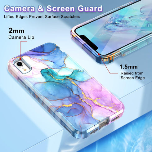 Btscase for iPhone XR Case, Heavy Duty Three Layer Marble Pattern Shockproof Full Body Rugged Hard PC+Soft TPU Bumper Drop Protection Women Girls ...