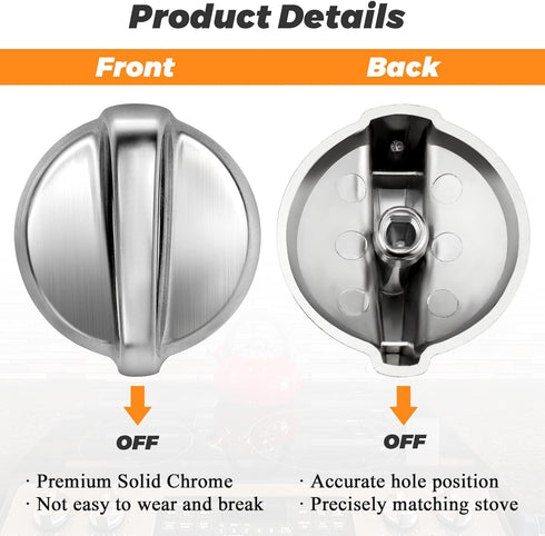 Upgraded WB03T10284 PS2321076 Burner Control Knobs 6 Pack Stainless Steel Finish - Fit for General Electric GE Range/Stove/Oven Knob - Replaces 1373043 AP4346312 AH2321076 EAP2321076