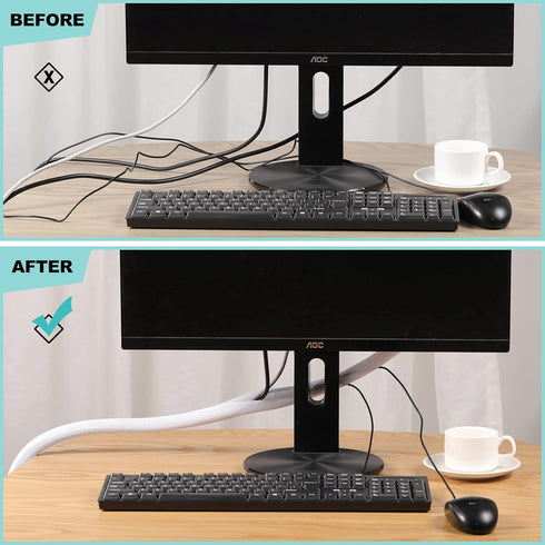 AGPTEK White Cable Sleeve Cover, 6.6ft - 1.2 inch Cord Management Wire Organizer Under Desk, Home Office Computer Wire Cover Hider Cord Protector,...