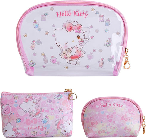Cosmetic Big Makeup Bag Cosmetic Bag Travel Carrying Case Kitty Cat Toiletry Bag Lady Gift Valentine's Day Gift (HappyTime-3PCS) (HB-000)...