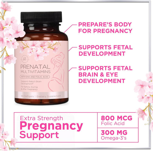 Hello Lovely! Women's Prenatal Multivitamin with Folic Acid + DHA, Prenatal Vitamins w/Folate, Omega 3, Vitamins D3, B6, B12 & Iron, Pregnancy Sup...