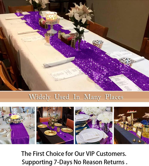 ShiDianYi 12''x72'' Sequin Table Runner - Sparkly Metallic Sequin Runner for Wedding, Bridal Shower, Dinner Party, Ready to Ship! (1, Purple)...