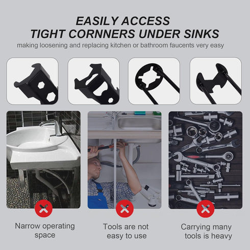 16 Sizes Multifunctional Basin Wrench Sink Faucet Plumbing Pipe Tools Plumbers Universal Repair and Install Under Sink Wrench Set for Kitchen Bath...