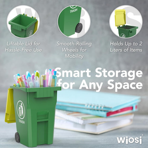 Wiosi Mini Garbage Trash Pen Holder for Desk, Pack of 2, Blue & Green, Tiny Recycle Bin Pencil Holder | Storage for Pencils & Pens | Office Statio...