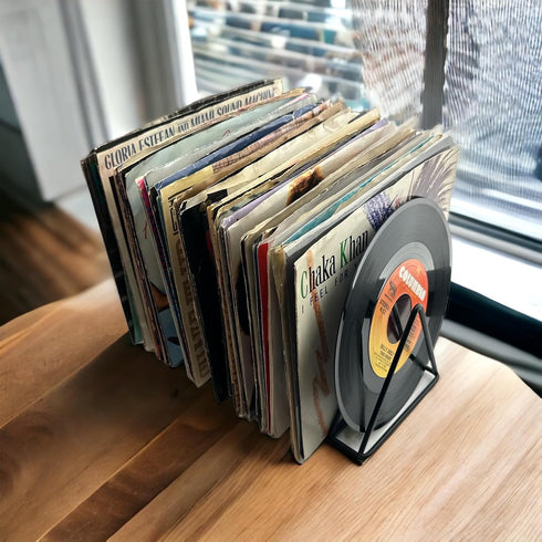 45rpm Vinyl Record Storage Rack - Premium 7inch Holder Stand Metal Wire Display Holds up to 50 Album Lp's - Simple and Contemporary Shelf Concept ...