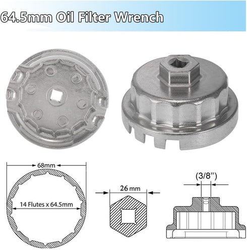 64.5mm Oil Filter Wrench Compatible with Toyota Camry RAV4 4Runner Tacoma Lexus Oil Filter Removal Tool, 14 Flutes 4 Slots for 2.0L-5.7L Engine, 3...