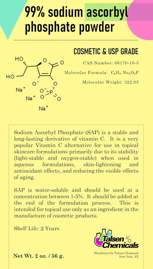 Sodium Ascorbyl Phosphate Sap Powder for Skin Care, Antioxidant Increase Skin Elasticity Stable Vitamin C Derivative Improve Skin Gloss, and in DI...